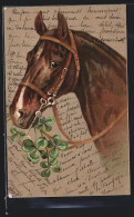 AK Pferd Mit Glücksklee  - Caballos