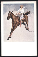 Künstler-AK Reiterin Auf Ihrem Pferd Im Sprung  - Chevaux