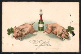 AK Schweine Mit Glücksklee Und Sektflasche, Neujahrsgruss  - Varkens