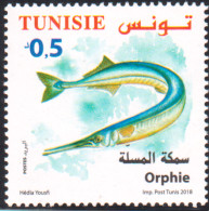 2018-Tunisie- Faune  Terrestre Et Maritime De La Tunisie ---  Orphie -- 1V -MNH***** - Tunisia (1956-...)