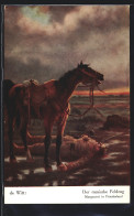 Künstler-AK Morgenrot In Feindesland, Gefallener Kavallerist  - War 1914-18