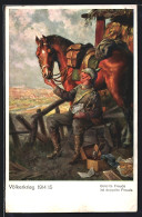 Künstler-AK Soldat Der Kavallerie Füttert Sein Pferd  - War 1914-18
