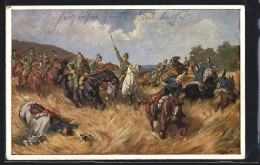 Künstler-AK Reiterattacke Auf Dem Schlachtfeld  - War 1914-18