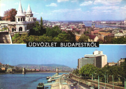 BUDAPEST, MULTIPLE VIEWS, ARCHITECTURE, SHIPS, CARS, BRIDGE, HUNGARY, POSTCARD - Ungarn