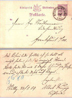 Allemagne - Postkarte Deutches Reich 5 Pfennig - Poststempel Stuttgart 1889 - Other & Unclassified