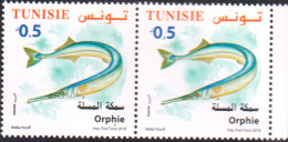 2018-Tunisie- Faune  Terrestre Et Maritime De La Tunisie ---  Orphie -- En Paire 2V -MNH***** - Tunisie (1956-...)