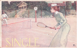 Sports - TENNIS - "SINGLE E " - Illustrateur : Signé K. - 1908 - Tenis