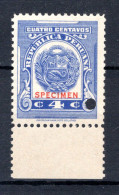 PERU Yt. Revenue Stamp 4 C SPECIMEN MNH - Peru