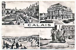 CPSM Dentelée 9 X 14  Pas De Calais CALAIS Boulevard Pasteur Et Jacquart  Le Théatre  La Plage  Les Six Bourgeois - Calais