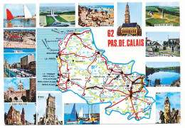 CPSM / CPM 10,5 X 15  Pas De Calais Carte Géographique + 14 Photos De Sites Et Villes - Calais