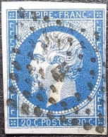 FRANCE Y&T N°14Aa Napoléon 20c Bleu Foncé. Oblitéré Losange Bureaux De Paris Lettre B - 1853-1860 Napoleon III