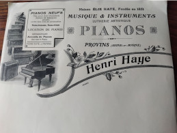 Papier à En-tête - PIANOS Henri HAYE à PROVINS . 77 - Maison Fondée En 1851 - 3 Vues - 1900 – 1949
