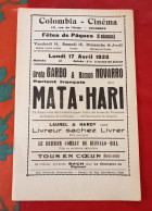 Affichette Programme Colombia Cinéma Colombes Av. 1933 Mata Hari Greta Garbo Laurel Et Hardy Livreur Sachez Livrer - Programma's