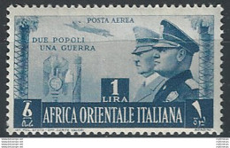 1941 Africa Orientale Italiana Asse Lire 1 NE PA MNH Sassone N. 20 - Andere & Zonder Classificatie