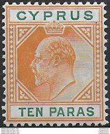 1904 Cipro Edward VII 10pa. Orange Yellow And Green MH SG N. 61b - Andere & Zonder Classificatie
