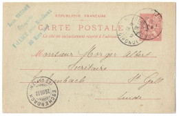 BORDEAUX Gironde Carte Postale Entier 10c Mouchon Yv 112-CP1 Mill 138 Ob 25 3 1902 Dest Eschenbach SUISSE - Standard Postcards & Stamped On Demand (before 1995)