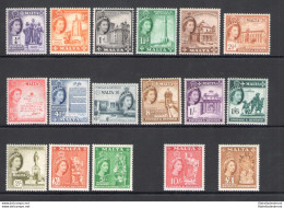 1956-58 MALTA - Effigie Della Regina Elisabetta II - Stanley Gibbons N. 266-82 - Serie Completa 17 Valori - MNH** - Autres & Non Classés