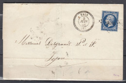 Nr 14a Op Brief Van Vals Naar Lyon Met Punstempel 3483 - 1853-1860 Napoléon III.