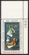 !a! USA Sc# 1386 MNH SINGLE From Upper Left Corner W/ Plate-# 31511 - William M. Harnett - Nuovi