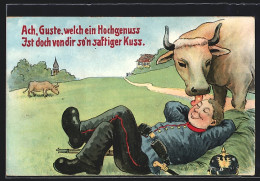 AK Soldat Hält Kuh Für Seine Guste  - War 1914-18