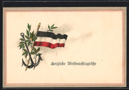 AK Lorbeer, Deutsche Fahne Und Schiffsanker, Weihnachtsgruss  - War 1914-18