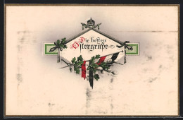 AK Deutsche Fahne, Schwerter, Eichenlaub, Ostergruss  - War 1914-18