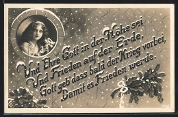 AK Soldatenbraut, Eichenlaub, Schnee, Weihnachtsgruss  - War 1914-18