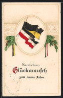AK Neujahrsgruss, Zweibund-Fahnen Mit Eichenlaub Und Lorbeer  - War 1914-18