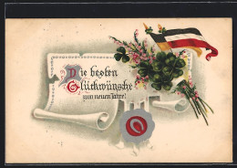 AK Kriegsneujahr, Neujahrsglückwünsche Mit Den Farben Des Zweibunds Und Kleeblättern  - War 1914-18