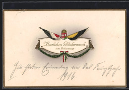 AK Wappen Und Fahnen, Zweibund, Geburtstagsgruss  - War 1914-18