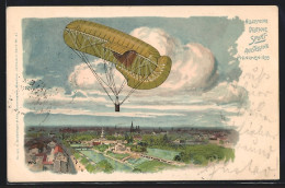 Lithographie München, Allgemeine Deutsche Sport-Ausstellung 1899, Teilansicht Mit Fesselballon  - Exhibitions