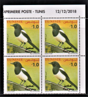 2018-Tunisie- Faune  Terrestre Et Maritime De La Tunisie ---  Pica Pica -- Bloc De 4V  Coin Daté -MNH***** - Piciformes (pájaros Carpinteros)