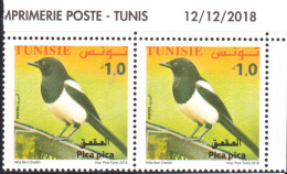 2018-Tunisie- Faune  Terrestre Et Maritime De La Tunisie ---  Pica Pica -- En Paire 2V  Coin Daté -MNH***** - Climbing Birds