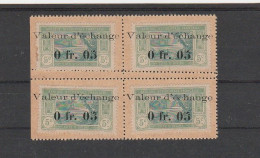 Rare Bloc De 4 Timbres-Monnaie Précurseurs /Côte D'Ivoire N°44 Surchargés "Valeur D'Echange..." + Variété De Dentelure - Unused Stamps