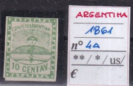 ARGENTINA 1861 N°4A S.G. LETTERA  "G" ARGENTINA CHIUSA VARIANTE FIRMATO AL RETRO - Neufs