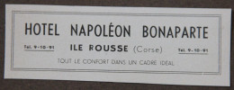 Publicité : Hôtel Napoléon Bonaparte, Ile Rousse (Corse), 1951 - Advertising