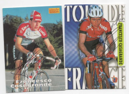 CYCLISME  TOUR DE FRANCE 2 CARTES 6 X 9 DE FRANCESCO CASAGRANDE  AVEC SIGNATURE MERLIN 1996 ET EUROSTAR 1997 - Cycling