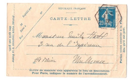 SCHARRACHBERGHEIM Bas Rhin Entier Carte Lettre 25c Semeuse Bleu Yv 140-CL2 Mill 034 Ob 1922 Dest Mulhouse - Cartoline-lettere