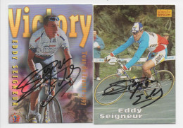 CYCLISME  TOUR DE FRANCE 2 CARTES 6 X 9 DE EDDY SEIGNEUR  AVEC SIGNATURE MERLIN 1996 ET EUROSTAR 1997 - Cycling