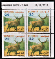 2018 - Tunisie - Faune Terrestre Et Maritime En Tunisie, ---  Cervus Elaphus ----  Bloc De 4V Coin Daté   -MNH***** - Tunisie (1956-...)