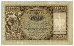 1000 LIRE OCCUPAZIONE TEDESCA DELLA PROVINCIA DI LUBJANA 14/09/1944 BB - Occupazione Alleata Seconda Guerra Mondiale