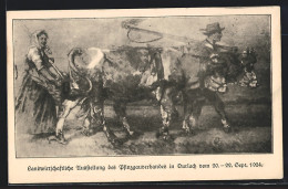 Künstler-AK Durlach, Landwirtschaftliche Ausstellung Ds Pfinzgauverbandes 1924, Bauernpaar Mit Zwei Ochsen  - Exhibitions