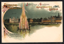 Lithographie Leipzig, Sächsisch-Thüringische Industrie- U. Gewerbeausstellung 1897, Lichtfontaine  - Exhibitions