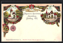 Lithographie Hamburg, Allgemeine Gartenbau-Ausstellung 1897, Mitternthor, Wappen, Siegel  - Exhibitions