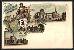 Lithographie Nürnberg, Bayrische Landesausstellung 1896, Staatl. Anstalten Und Techn. Unterricht, West-Colonnade  - Expositions
