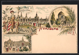 Lithographie Nürnberg, Bayerische Landes-Ausstellung 1896, Kunsthalle, Industriegebäude & Staatl. Anstalten  - Exhibitions