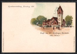 Lithographie Nürnberg, Landesausstellung 1896, Nürnberger Bierhalle  - Expositions