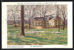 Künstler-AK Düsseldorf, Grosse Kunstausstellungen 1909, Im Hofgarten  - Exhibitions