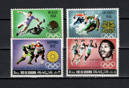 Ras Al Khaima 1969 Olympic Games, Footballl Soccer, Ice Hockey Etc. Set Of 4 MNH - Verano 1968: México