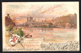 Lithographie Passau, 26. General-Versammlung Des Alpenvereins 1899, Panorama, Ganzsache Bayern  - Cartoline